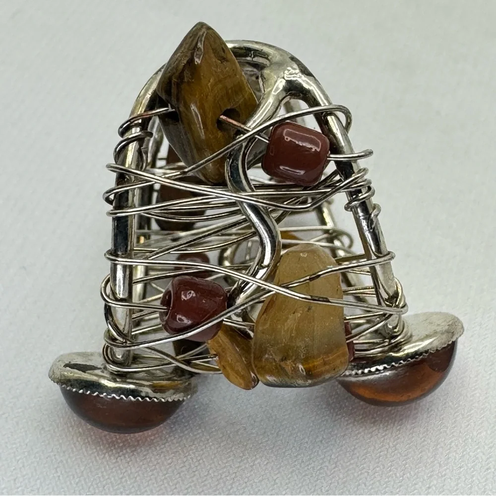 Artisan Wire Wrapped Gemstone Lucite Statement Ring Abstract Modern